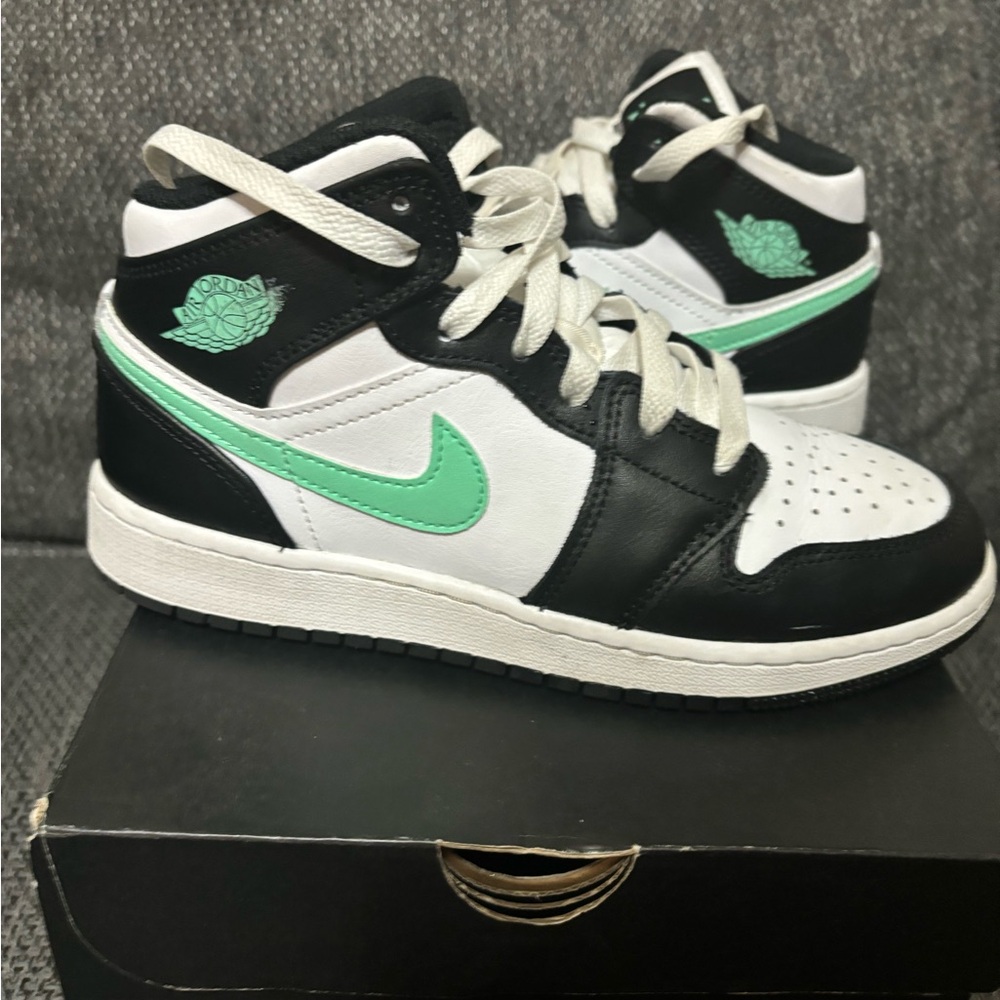 Nike Black and White High-Tops with Green Swoosh